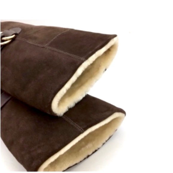 COLE Haan Michelle Belted Suede Fur Cuffs Knee High Wedge Boot Brown Size 5 - Picture 6 of 9